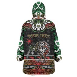 Personalised Ngai Tuhoe Aotearoa Meri Kirihimete Wearable Blanket Hoodie Maori Kiwi Bird Silver Fern Koru Pattern