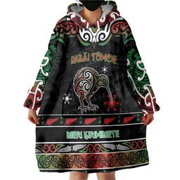 Personalised Ngai Tuhoe Aotearoa Meri Kirihimete Wearable Blanket Hoodie Maori Kiwi Bird Silver Fern Koru Pattern