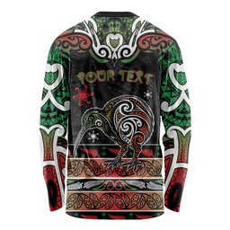 Personalised Ngai Tuhoe Aotearoa Meri Kirihimete Long Sleeve Shirt Maori Kiwi Bird Silver Fern Koru Pattern