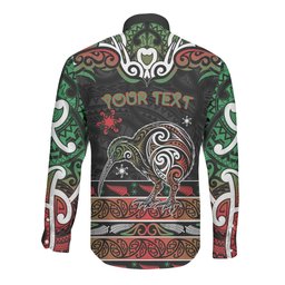 Personalised Ngai Tuhoe Aotearoa Meri Kirihimete Long Sleeve Button Shirt Maori Kiwi Bird Silver Fern Koru Pattern