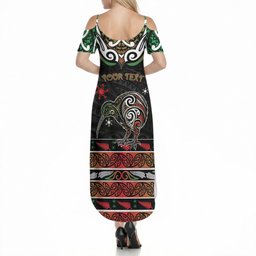 Personalised Ngai Tuhoe Aotearoa Meri Kirihimete Summer Maxi Dress Maori Kiwi Bird Silver Fern Koru Pattern