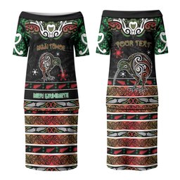 Personalised Ngai Tuhoe Aotearoa Meri Kirihimete Couples Matching Puletasi and Hawaiian Shirt Maori Kiwi Bird Silver Fern Koru Pattern