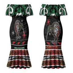 Personalised Ngai Tuhoe Aotearoa Meri Kirihimete Couples Matching Mermaid Dress and Hawaiian Shirt Maori Kiwi Bird Silver Fern Koru Pattern