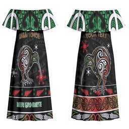 Personalised Ngai Tuhoe Aotearoa Meri Kirihimete Couples Matching Off Shoulder Maxi Dress and Long Sleeve Button Shirt Maori Kiwi Bird Silver Fern Koru Pattern