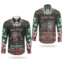 Personalised Ngai Tuhoe Aotearoa Meri Kirihimete Couples Matching Puletasi and Long Sleeve Button Shirt Maori Kiwi Bird Silver Fern Koru Pattern
