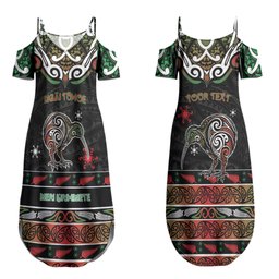 Personalised Ngai Tuhoe Aotearoa Meri Kirihimete Couples Matching Summer Maxi Dress and Long Sleeve Button Shirt Maori Kiwi Bird Silver Fern Koru Pattern