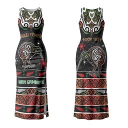 Personalised Ngai Tuhoe Aotearoa Meri Kirihimete Couples Matching Tank Maxi Dress and Long Sleeve Button Shirt Maori Kiwi Bird Silver Fern Koru Pattern