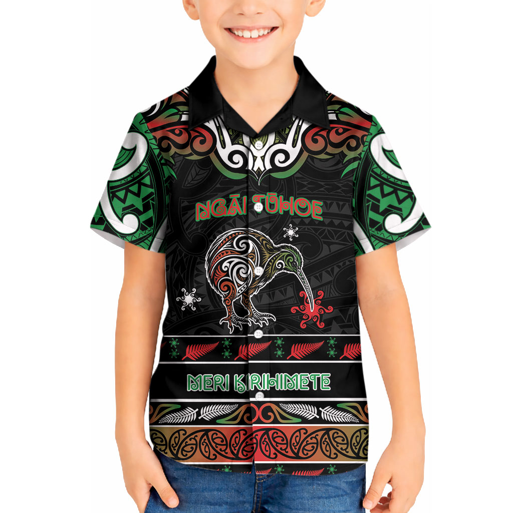 Personalised Ngai Tuhoe Aotearoa Meri Kirihimete Kid Hawaiian Shirt Maori Kiwi Bird Silver Fern Koru Pattern