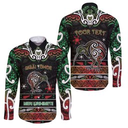 Personalised Ngai Tuhoe Aotearoa Meri Kirihimete Family Matching Off The Shoulder Long Sleeve Dress and Hawaiian Shirt Maori Kiwi Bird Silver Fern Koru Pattern