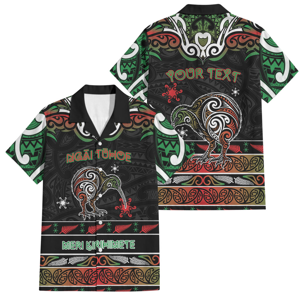 Personalised Ngai Tuhoe Aotearoa Meri Kirihimete Family Matching Long Sleeve Bodycon Dress and Hawaiian Shirt Maori Kiwi Bird Silver Fern Koru Pattern