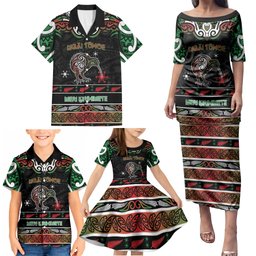 Personalised Ngai Tuhoe Aotearoa Meri Kirihimete Family Matching Puletasi and Hawaiian Shirt Maori Kiwi Bird Silver Fern Koru Pattern