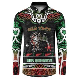 Personalised Ngai Tuhoe Aotearoa Meri Kirihimete Button Sweatshirt Maori Kiwi Bird Silver Fern Koru Pattern