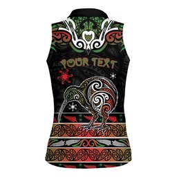 Personalised Ngai Tuhoe Aotearoa Meri Kirihimete Women Sleeveless Polo Shirt Maori Kiwi Bird Silver Fern Koru Pattern