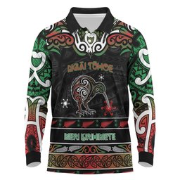Personalised Ngai Tuhoe Aotearoa Meri Kirihimete Long Sleeve Polo Shirt Maori Kiwi Bird Silver Fern Koru Pattern