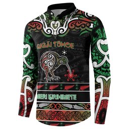 Personalised Ngai Tuhoe Aotearoa Meri Kirihimete Button Sweatshirt Maori Kiwi Bird Silver Fern Koru Pattern