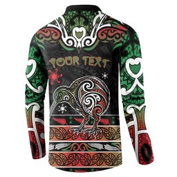 Personalised Ngai Tuhoe Aotearoa Meri Kirihimete Button Sweatshirt Maori Kiwi Bird Silver Fern Koru Pattern