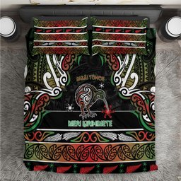 Ngai Tuhoe Aotearoa Meri Kirihimete Bedding Set Maori Kiwi Bird Silver Fern Koru Pattern