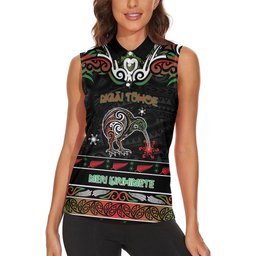 Personalised Ngai Tuhoe Aotearoa Meri Kirihimete Women Sleeveless Polo Shirt Maori Kiwi Bird Silver Fern Koru Pattern