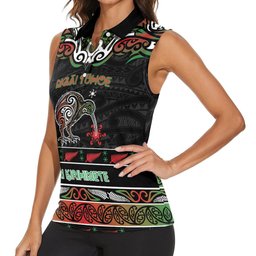 Personalised Ngai Tuhoe Aotearoa Meri Kirihimete Women Sleeveless Polo Shirt Maori Kiwi Bird Silver Fern Koru Pattern
