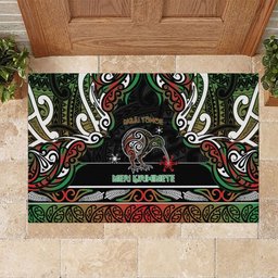 Ngai Tuhoe Aotearoa Meri Kirihimete Rubber Doormat Maori Kiwi Bird Silver Fern Koru Pattern