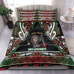 Ngai Tuhoe Aotearoa Meri Kirihimete Bedding Set Maori Kiwi Bird Silver Fern Koru Pattern
