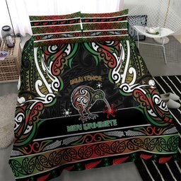 Ngai Tuhoe Aotearoa Meri Kirihimete Bedding Set Maori Kiwi Bird Silver Fern Koru Pattern