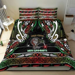 Ngai Tuhoe Aotearoa Meri Kirihimete Bedding Set Maori Kiwi Bird Silver Fern Koru Pattern