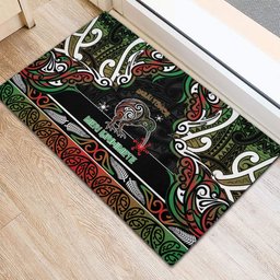 Ngai Tuhoe Aotearoa Meri Kirihimete Rubber Doormat Maori Kiwi Bird Silver Fern Koru Pattern