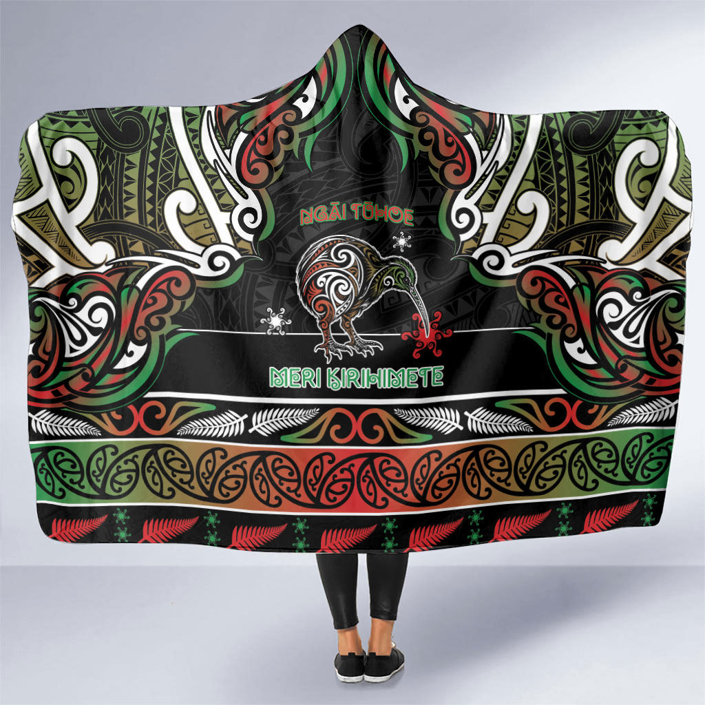 Ngai Tuhoe Aotearoa Meri Kirihimete Hooded Blanket Maori Kiwi Bird Silver Fern Koru Pattern