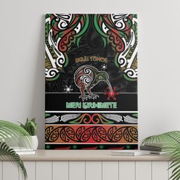 Ngai Tuhoe Aotearoa Meri Kirihimete Canvas Wall Art Maori Kiwi Bird Silver Fern Koru Pattern