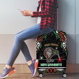 Ngai Tuhoe Aotearoa Meri Kirihimete Luggage Cover Maori Kiwi Bird Silver Fern Koru Pattern