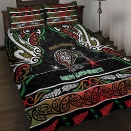 Ngai Tuhoe Aotearoa Meri Kirihimete Quilt Bed Set Maori Kiwi Bird Silver Fern Koru Pattern