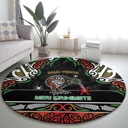 Ngai Tuhoe Aotearoa Meri Kirihimete Round Carpet Maori Kiwi Bird Silver Fern Koru Pattern