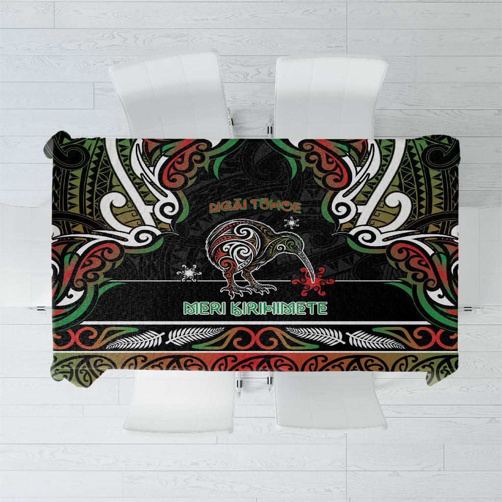Ngai Tuhoe Aotearoa Meri Kirihimete Tablecloth Maori Kiwi Bird Silver Fern Koru Pattern