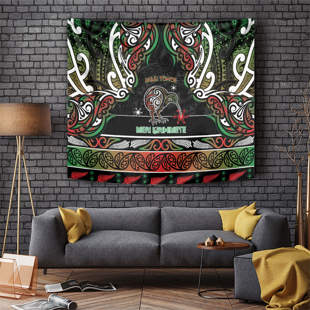 Ngai Tuhoe Aotearoa Meri Kirihimete Tapestry Maori Kiwi Bird Silver Fern Koru Pattern