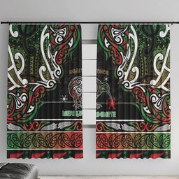 Ngai Tuhoe Aotearoa Meri Kirihimete Window Curtain Maori Kiwi Bird Silver Fern Koru Pattern