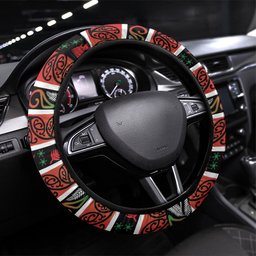 Ngai Tuhoe Aotearoa Meri Kirihimete Steering Wheel Cover Maori Kiwi Bird Silver Fern Koru Pattern