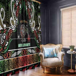 Ngai Tuhoe Aotearoa Meri Kirihimete Window Curtain Maori Kiwi Bird Silver Fern Koru Pattern