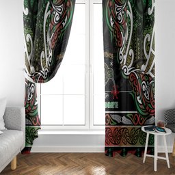 Ngai Tuhoe Aotearoa Meri Kirihimete Window Curtain Maori Kiwi Bird Silver Fern Koru Pattern