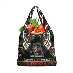 Ngai Tuhoe Aotearoa Meri Kirihimete Grocery Bag Maori Kiwi Bird Silver Fern Koru Pattern
