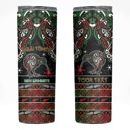 Personalised Ngai Tuhoe Aotearoa Meri Kirihimete Skinny Tumbler Maori Kiwi Bird Silver Fern Koru Pattern