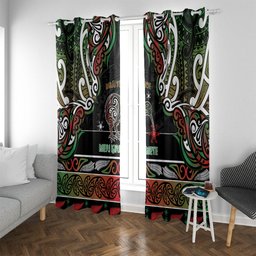 Ngai Tuhoe Aotearoa Meri Kirihimete Window Curtain Maori Kiwi Bird Silver Fern Koru Pattern