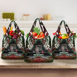 Ngai Tuhoe Aotearoa Meri Kirihimete Grocery Bag Maori Kiwi Bird Silver Fern Koru Pattern
