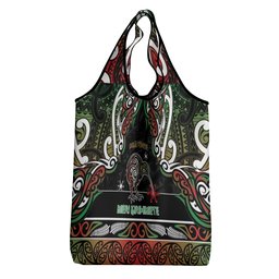 Ngai Tuhoe Aotearoa Meri Kirihimete Grocery Bag Maori Kiwi Bird Silver Fern Koru Pattern