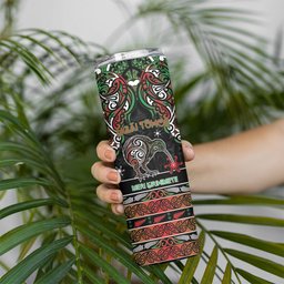 Personalised Ngai Tuhoe Aotearoa Meri Kirihimete Skinny Tumbler Maori Kiwi Bird Silver Fern Koru Pattern