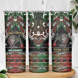 Personalised Ngai Tuhoe Aotearoa Meri Kirihimete Skinny Tumbler Maori Kiwi Bird Silver Fern Koru Pattern