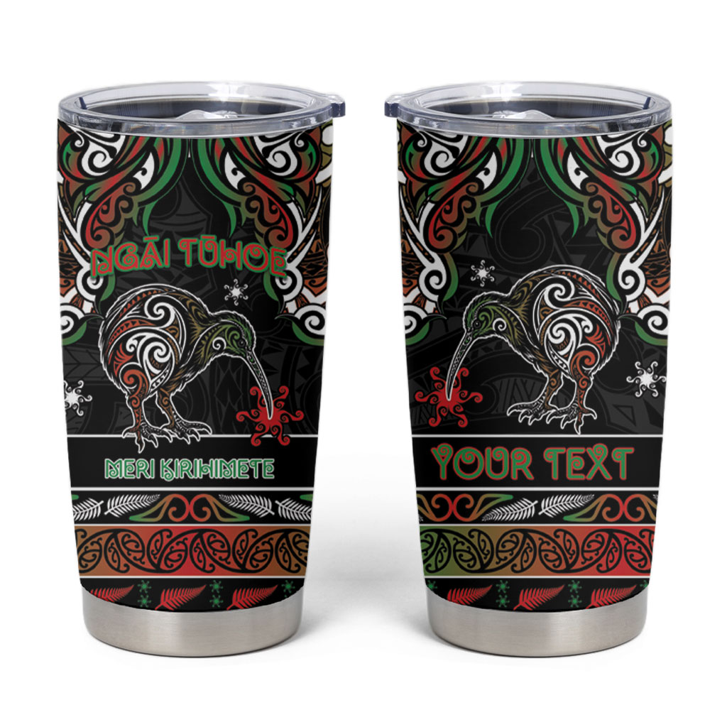 Personalised Ngai Tuhoe Aotearoa Meri Kirihimete Tumbler Cup Maori Kiwi Bird Silver Fern Koru Pattern