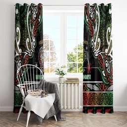 Ngai Tuhoe Aotearoa Meri Kirihimete Window Curtain Maori Kiwi Bird Silver Fern Koru Pattern