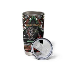 Personalised Ngai Tuhoe Aotearoa Meri Kirihimete Tumbler Cup Maori Kiwi Bird Silver Fern Koru Pattern