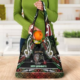 Ngai Tuhoe Aotearoa Meri Kirihimete Grocery Bag Maori Kiwi Bird Silver Fern Koru Pattern
